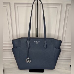 Michael Kors Navy Saffiano Leather Tote | Silver Hardware | Work Bag | Like New